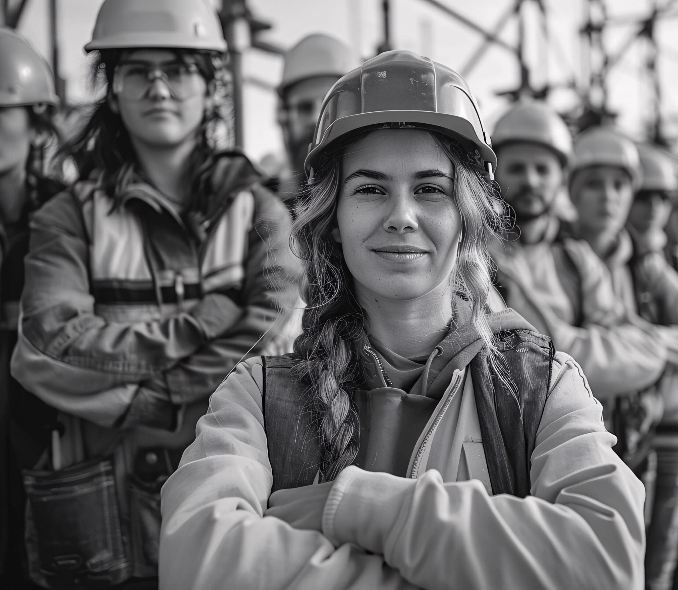 Various workers posing for a picture on the jobsite.