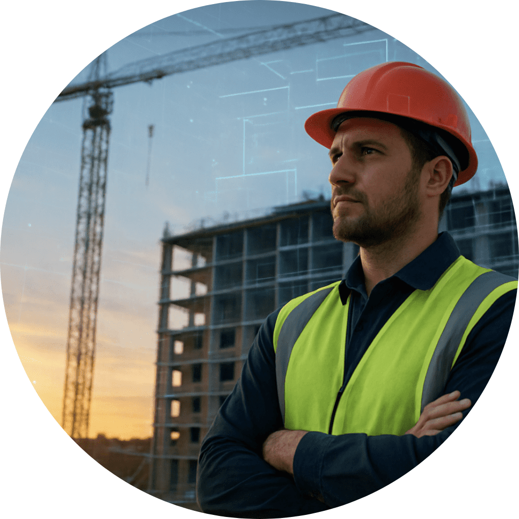 main looking away at a construction site.