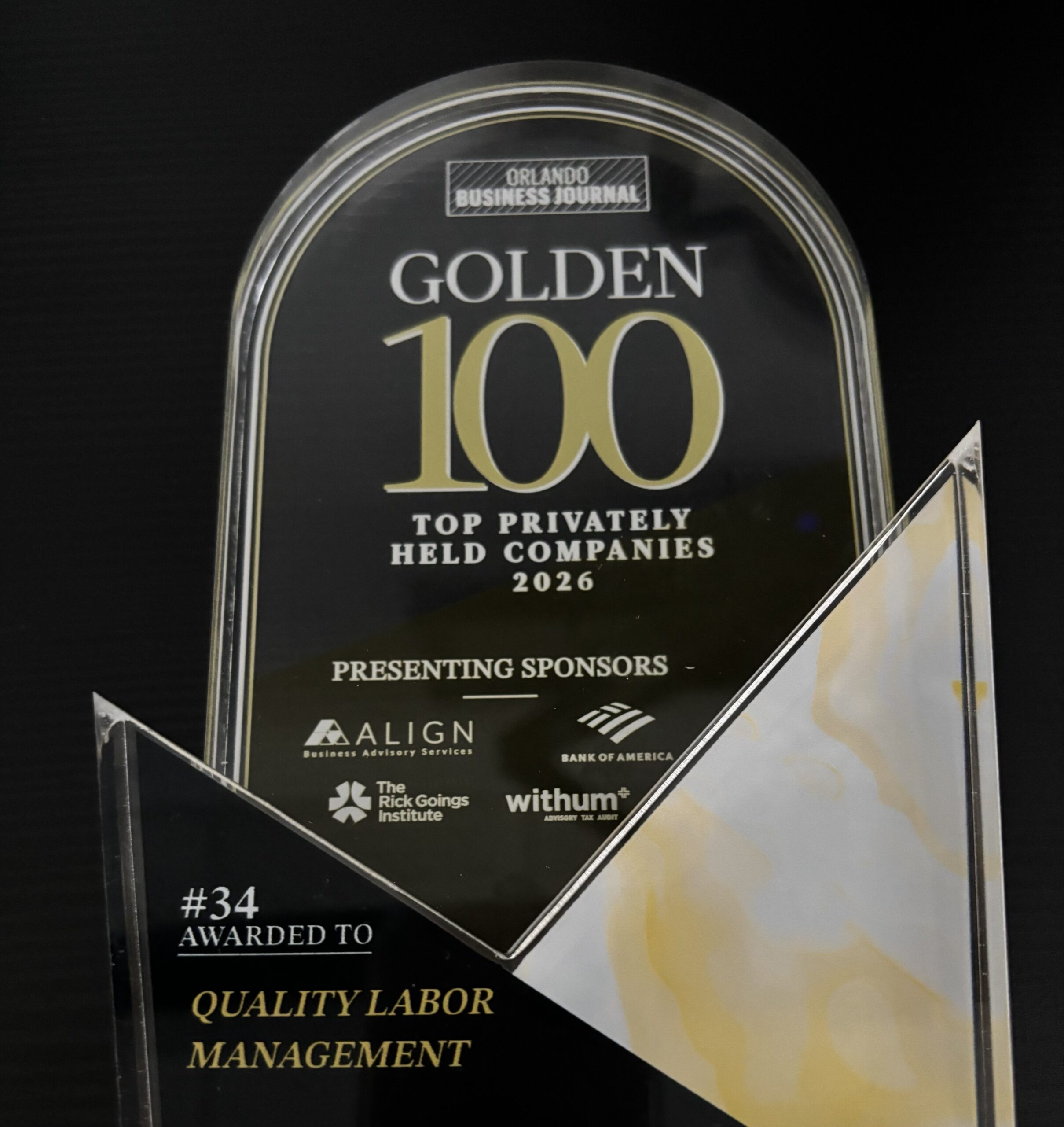 Quality Labor Management Golden 100 award
